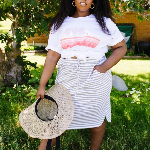 Striped Drawstring Skirt in Gray - Picture 3 of 9